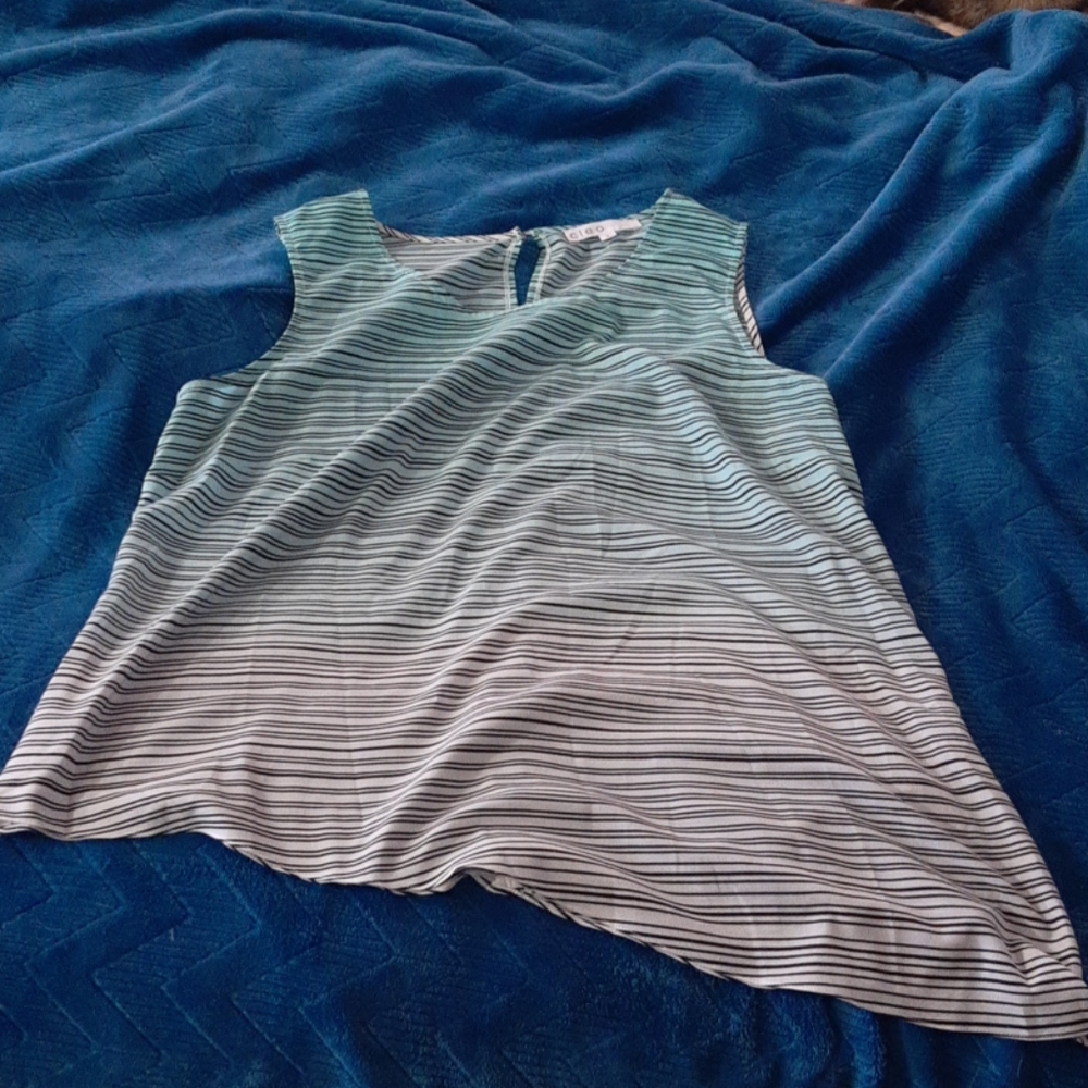2/$20 Cleo | Ombre Blue to White Strips Blouse
